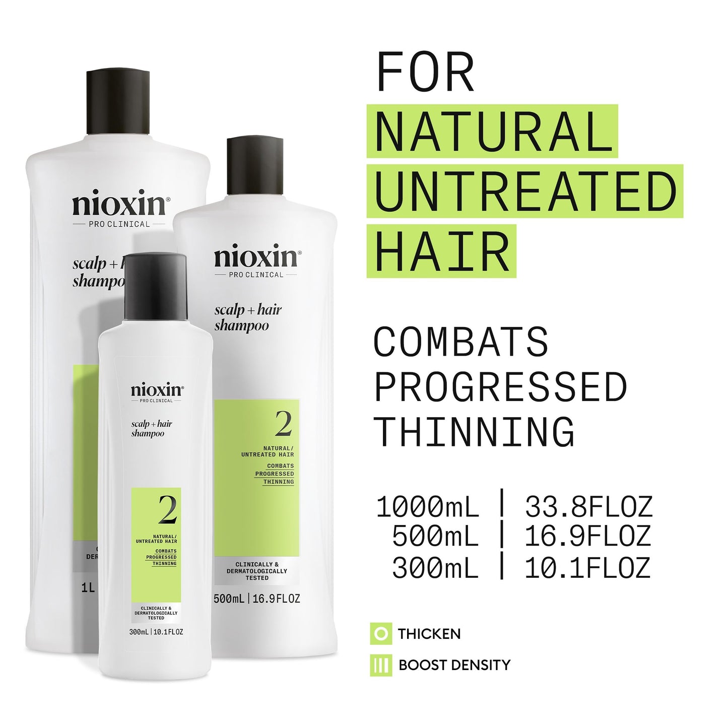 NIOXIN Scalp + Hair Thickening System 2 Shampoo| For Natural or Untreated Hair with Progressed Thinning |With Niacinamide and Biotin |10.1 Fl oz.