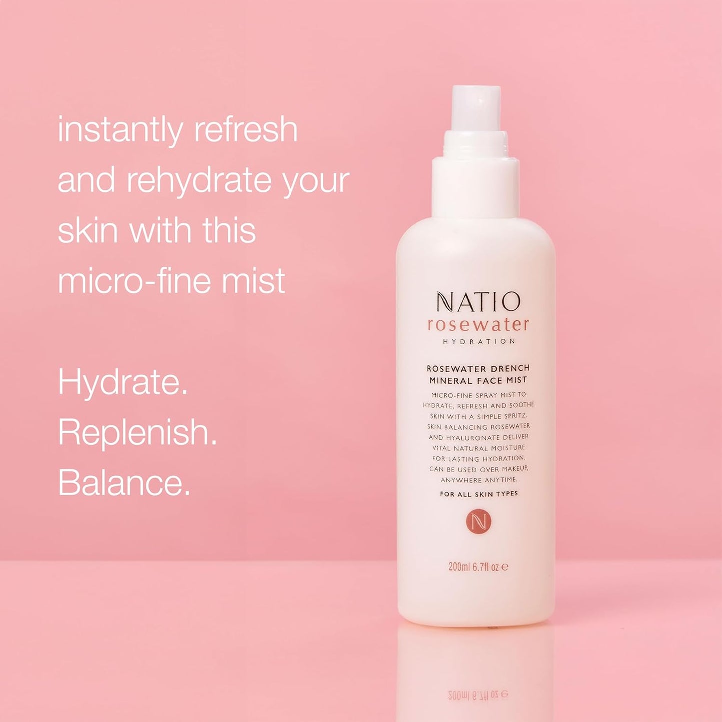 Rosewater Hydration Drench Face Mist - Mineral Moisturizer for All Skin Types | 6.7 oz Makeup-Safe Spray