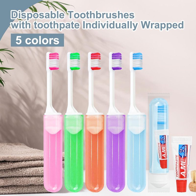 Traveling Toothbrush Set - Disposable Mini Toothbrushes with Cover | 50 Count for Camping & Hiking