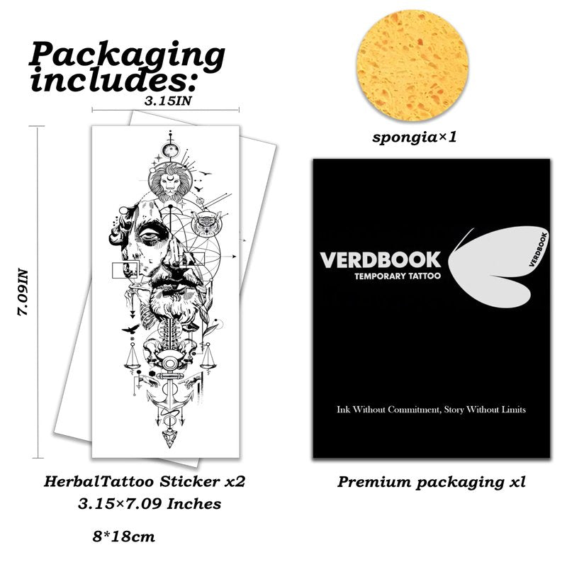 VERDBOOK Waterproof Temporary Tattoos: 2-Sheet Tattoo Kit with Realistic Body Stickers, Semi-Permanent Tattoos for Adults Lasting 7-15 Days – Safe for Men & Women, Celestial Reign