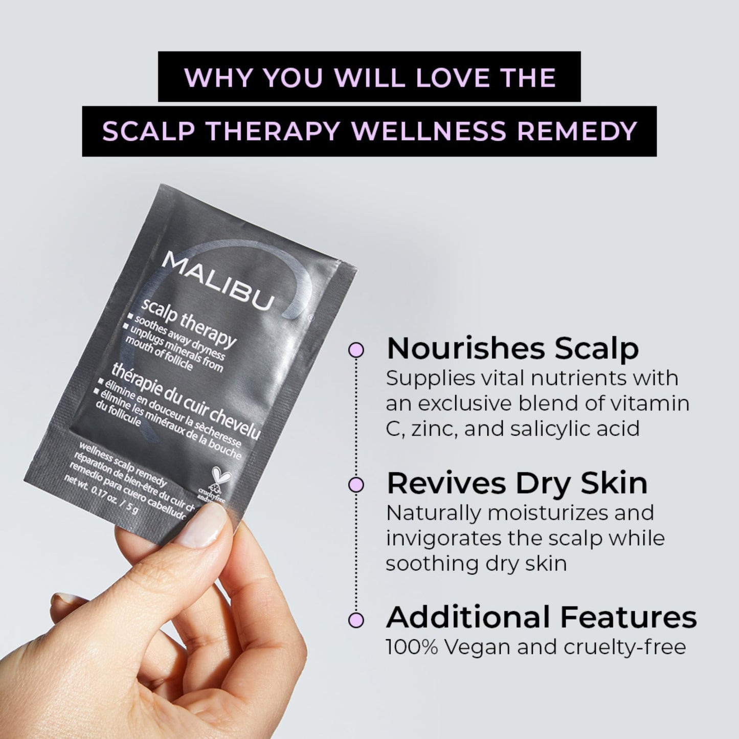 Malibu C Scalp Therapy Wellness Remedy – Dry Scalp Treatment to Soothe and Moisturize Dry Skin with Vitamin C and Zinc Gluconate – Restores Manageability (3 Packets)