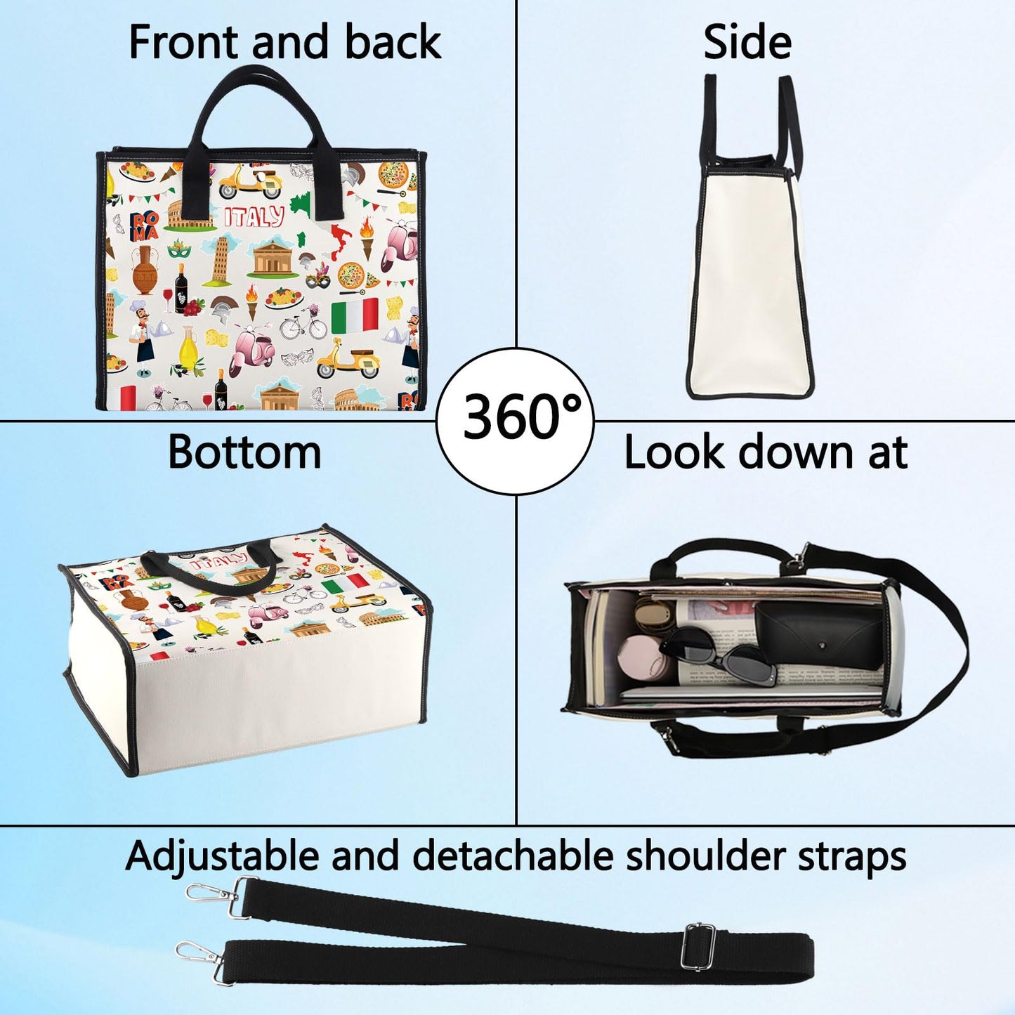 LEVLO Italy Travel Pouch Bag Rome Souvenir Gift Pisa Tower Colosseum Venice Carnival Zipper Pouch Bag Italy Trip Gift (Italy LT)