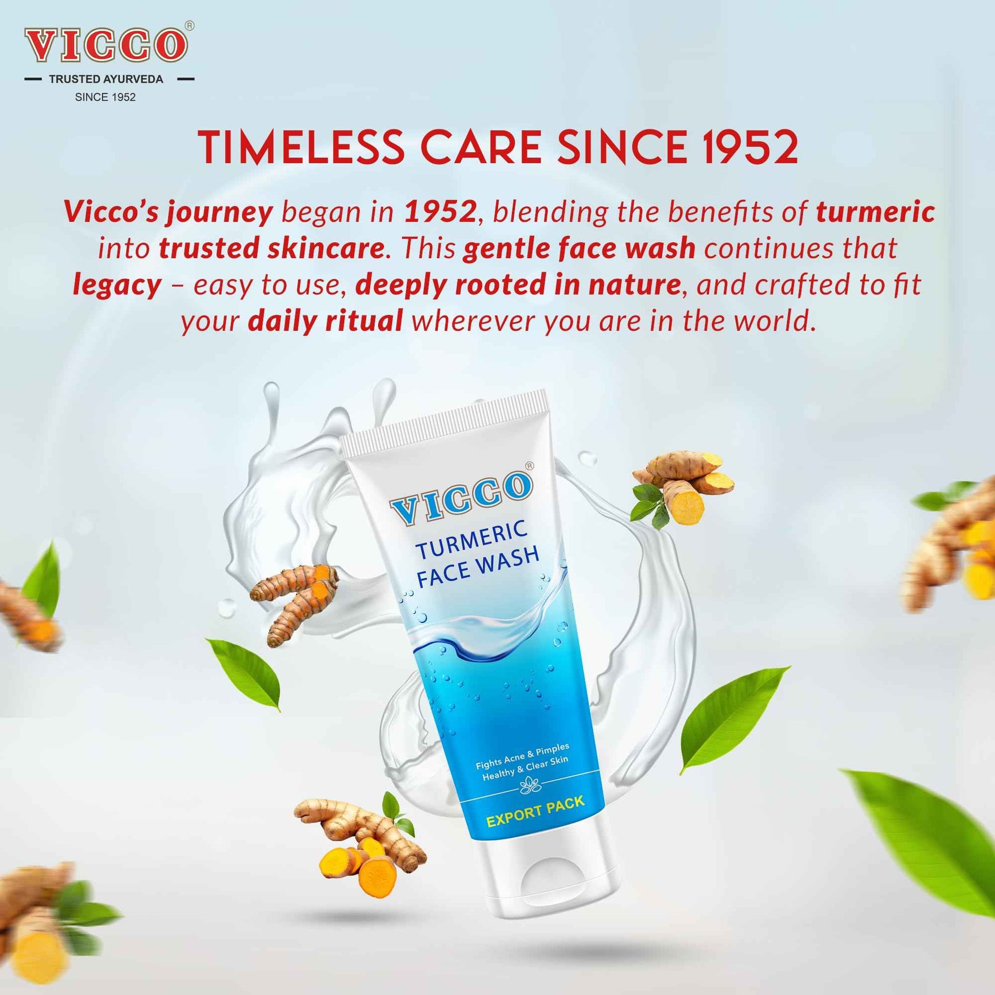 Vicco Turmeric Face Wash with Natural Ingredients – Gentle Facial Cleanser for Everyday Use, 5.29 Oz Tube (Pack of 2)