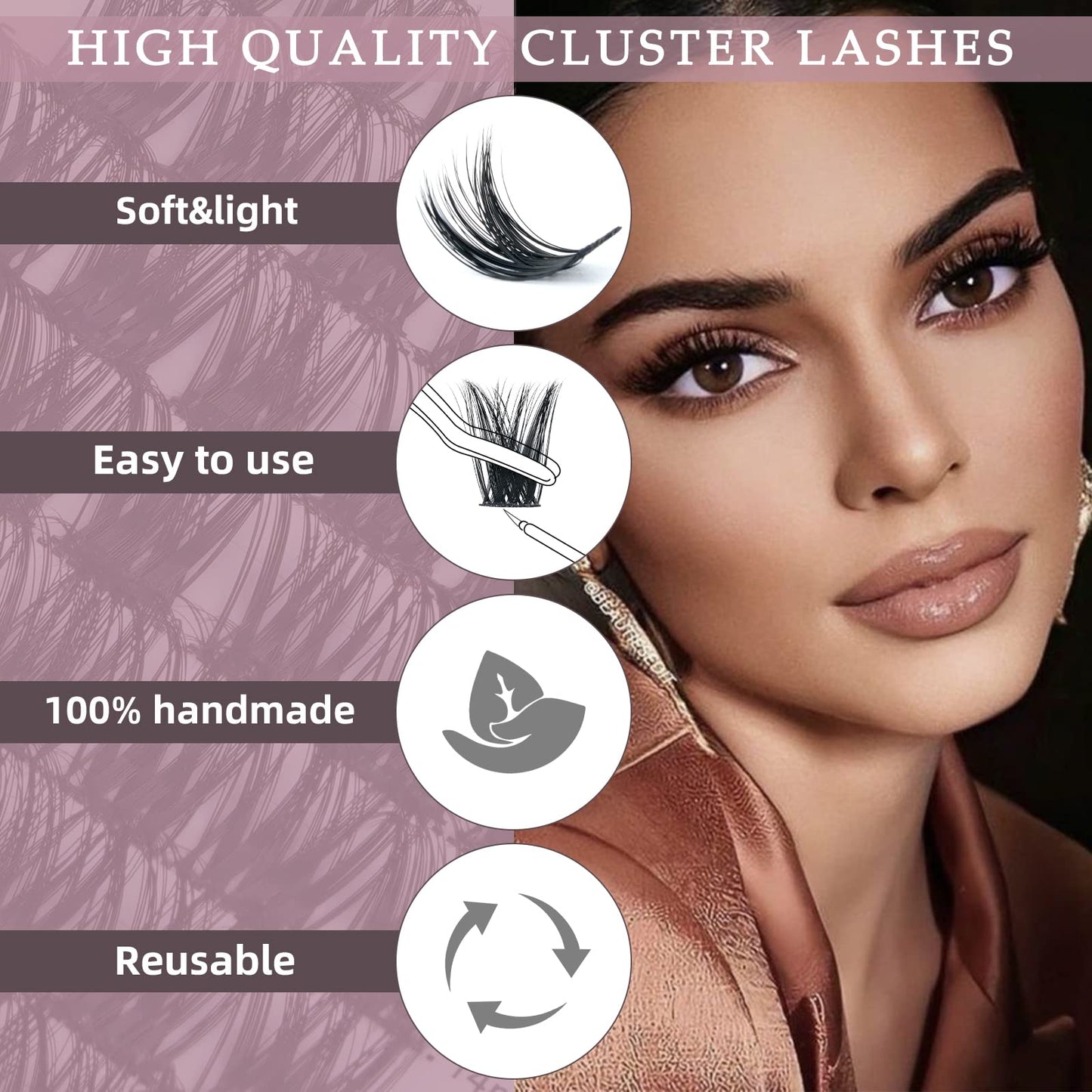 QUEWEL Cluster Lashes 72 Pcs Wide Stem Individual Lashes C/D Curl 8-16mm Length DIY Eyelash Extension False Eyelashes Honey01 Styles Soft for Personal Makeup Use at Home (Honey01-D-MIX8-16)