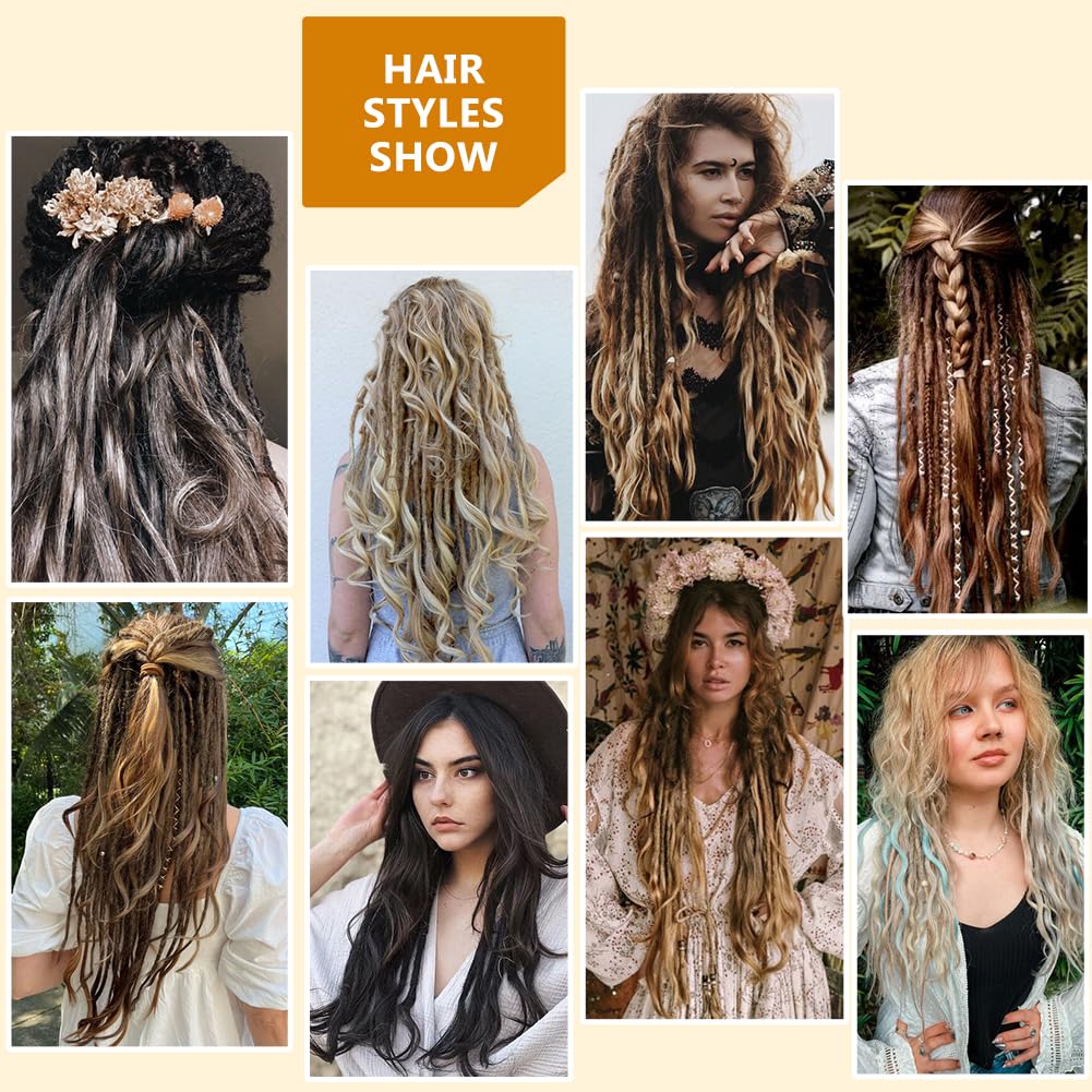 Loose Wave Dreadlock Extensions - Synthetic French Curly Double Ended | 24 Inches, Soft Brown to Blonde