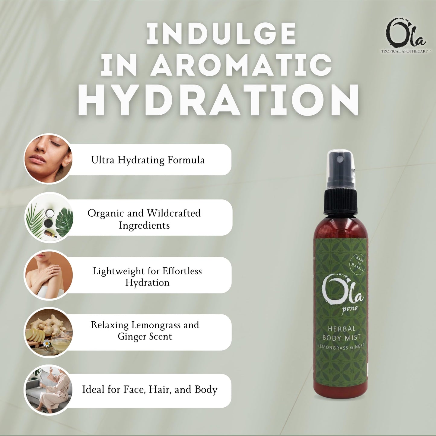 Tropical Apothecary Ola Lemongrass Ginger Hawaiian Herbal Mist - 4 Fl Oz