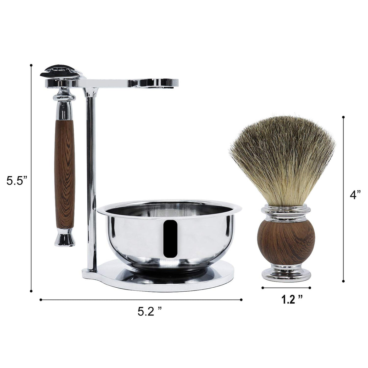 Jolitac Wet Shaving Kit For Men - Badger Hair Shaving Brush, Shaving Stand, Stainless Steel Shaving Bowl Mug, Double Edge Safety Razor, Men's Safety Razor Grooming Gift Set (Wood)