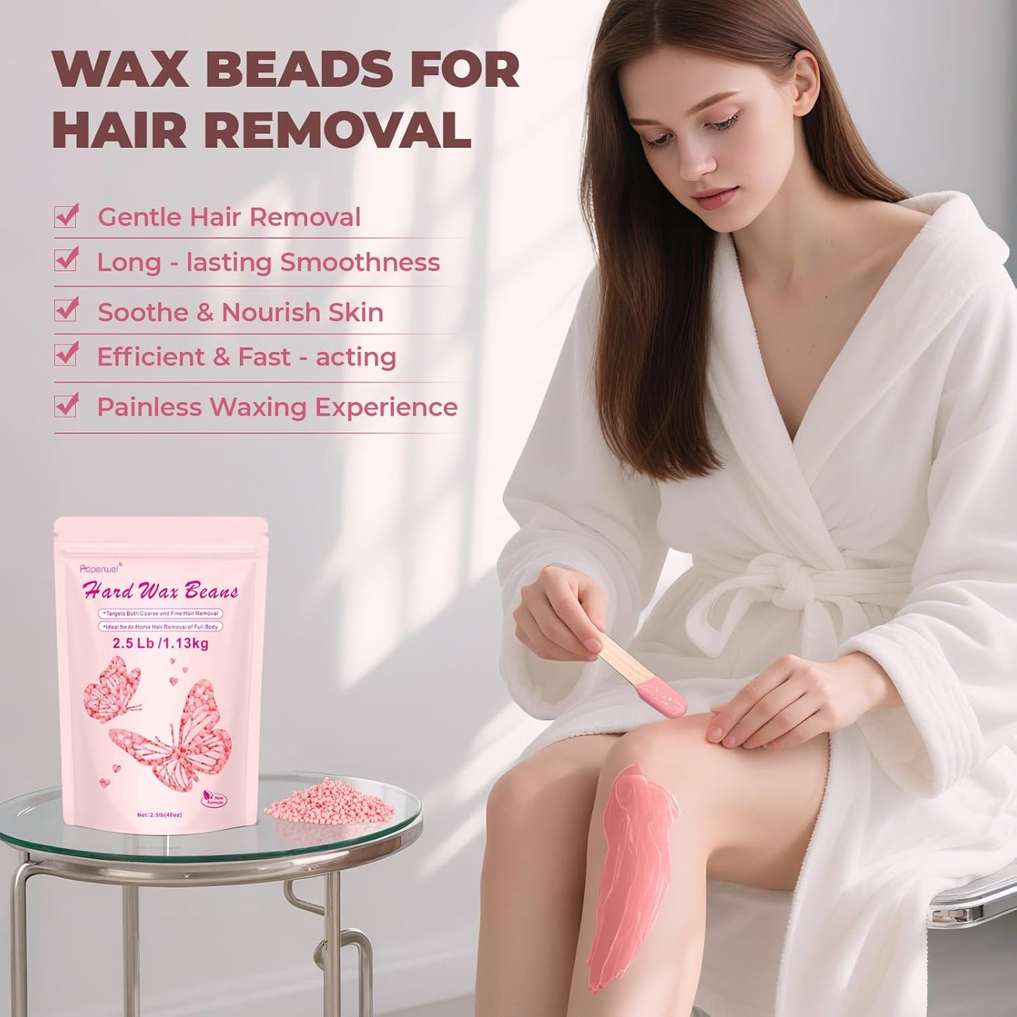Hard Wax Beads for Hair Removal - 2.5lb Brazilian Bikini & Coarse Hair | Sensitive Skin, Rose