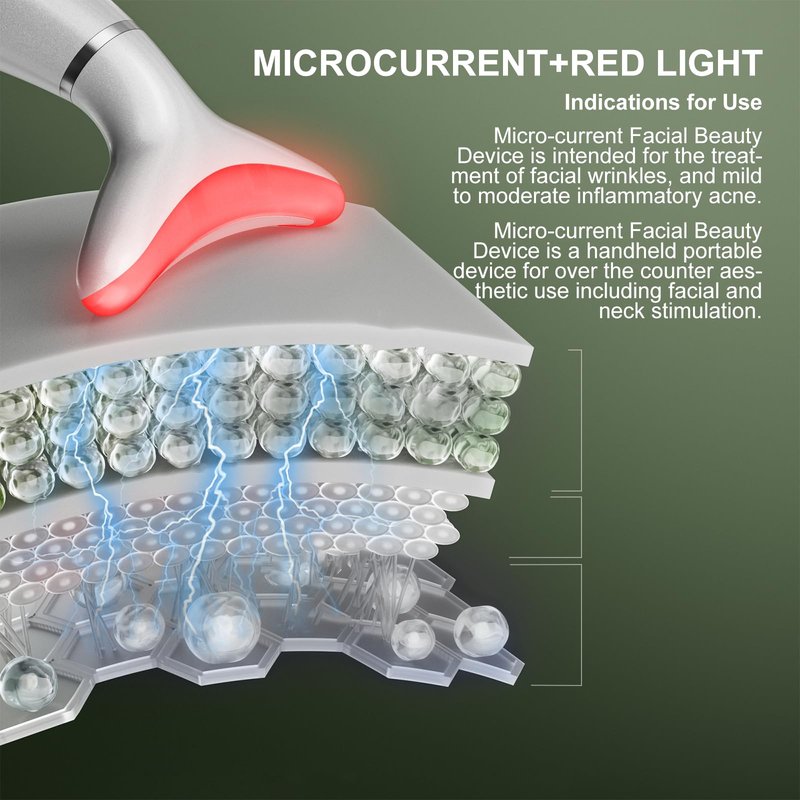 Red Light Therapy for Face, LED Face Massager Tool with Vibraion, Porable Facial Massager for Skin Care at Home, Wrinkle Reducer Face Sculpting Tool，Micro-current Facial Beauty Device(Model AM-810W)