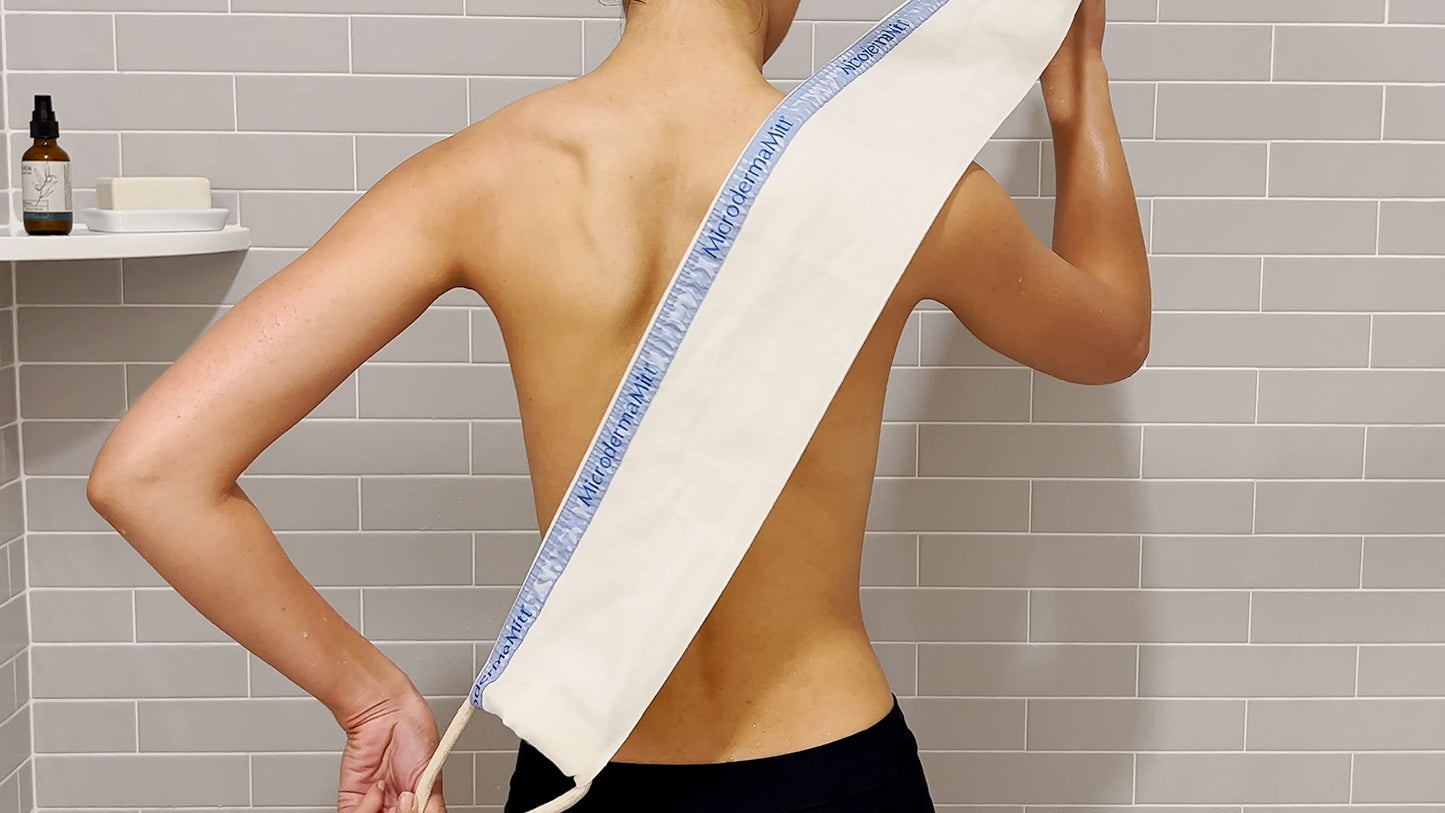 MicrodermaMitt Deep Exfoliating Back Scrubber - Bath & Shower Premium Back Scrub & Dead Skin Remover - Heavy Duty Double-Sided Turkish Kessa Exfoliator - Body Cleaner for Shower