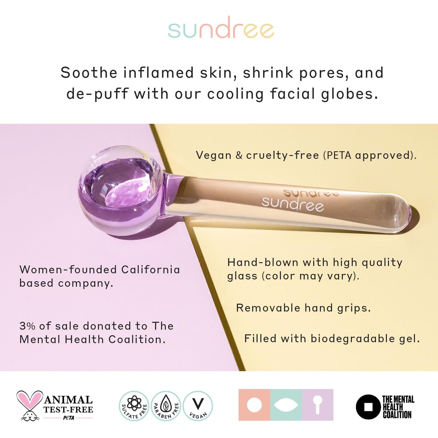 sundree Cooling Facial Ice Globes | Reduce Puffiness | Tighten Skin | Improve Circulation | Freezer Safe | Bundle (2 - Pack) (Clear)