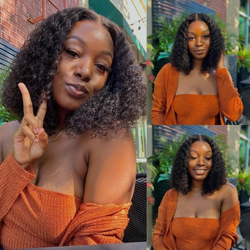 Curly Bob Wig - 12 Inch Human Hair Water Wave | Glueless 4x4 Lace Closure, Pre Plucked, Short Bob for Beginners