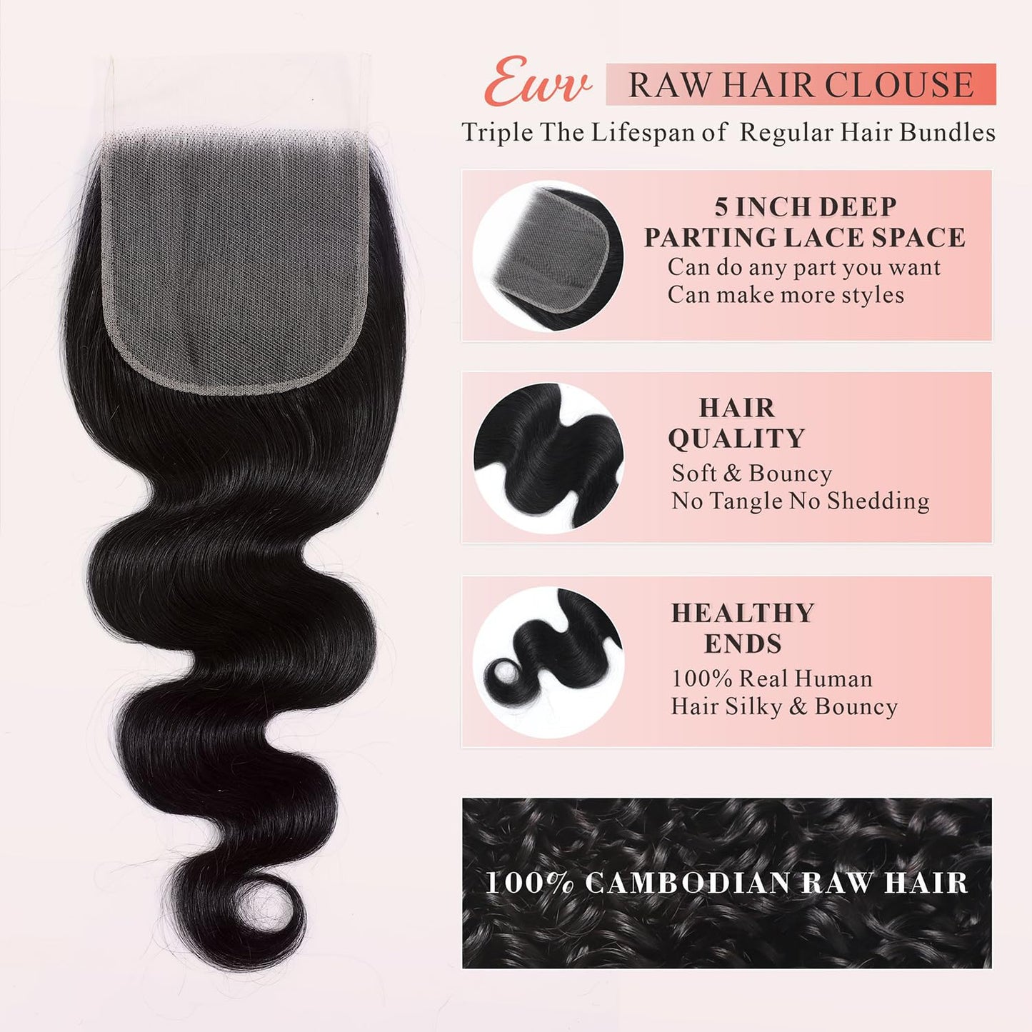 Real HD Lace Closure - Body Wave Human Hair, Invisible Swiss Lace, 14 Inch Natural Hairline