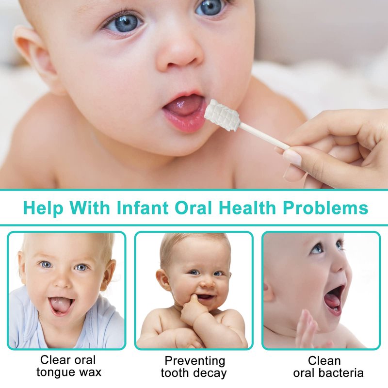 JJOVCE Baby Tongue Cleaner,Disposable Baby Mouth Cleaner, Soft Gauze Toohthbrush Newborn Oral Cleaning Stick Dental Care for 0-36 Month(200)