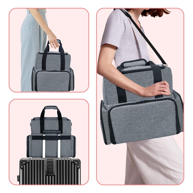 ALSLEA Nail Polish Organizer 3 Layers Holds 70 Bottles (15ml - 0.5 fl.oz) Portable Gel Nail Kit Organizer Case for Nail Lamp Travel Nail Supplies Bag with 2 Removable Nail Polish Holder Pouches (Gray)