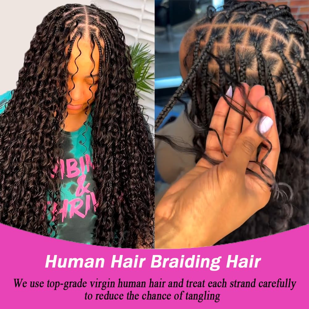 Curly Human Braiding Hair for Boho Braids Bohemian 20 inch Water Wave Bulk 100% Human Hair for Micro Braiding Hair Wet and Wavy Boho Knotless Braids Hair No Weft 2 Bundles Natural Color