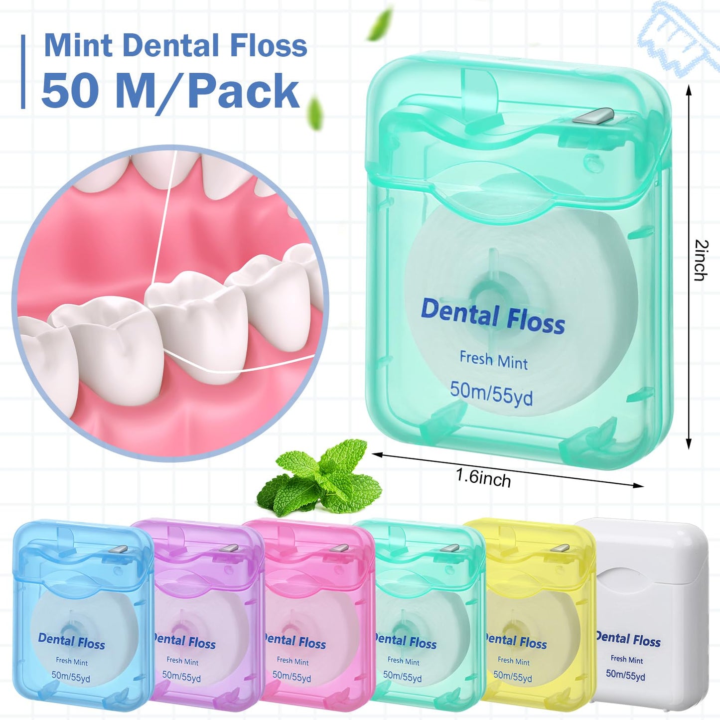 FillTouch 36 Pack Mini Dental Floss Bulk Mint Flavored 50m Each Travel Dental Floss Oral Care for Teeth Protection(Colorful)