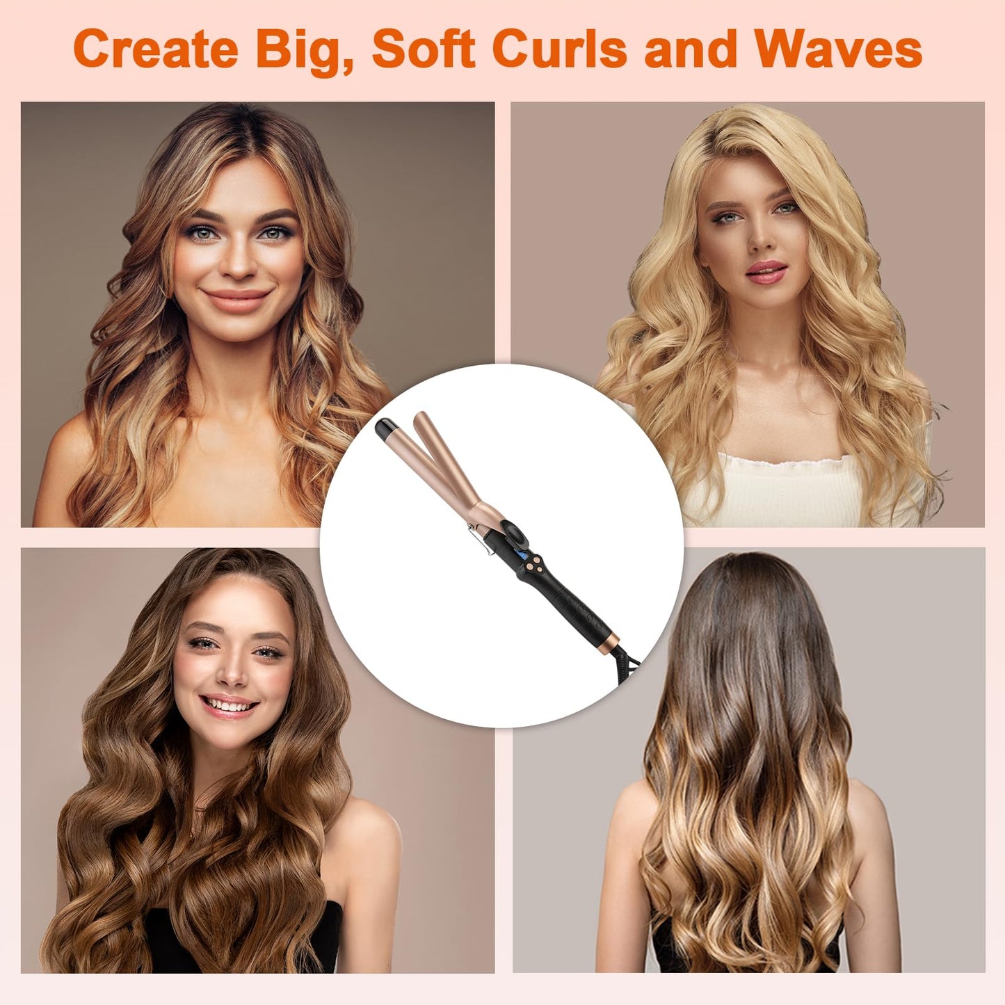 Curling Iron 1 1/4 Inch for Medium and Long Hair Professional Tourmaline Ceramic Barrel Curler with Clamp Dual Voltage Adjustable Temperature Long-Lasting Results Black
