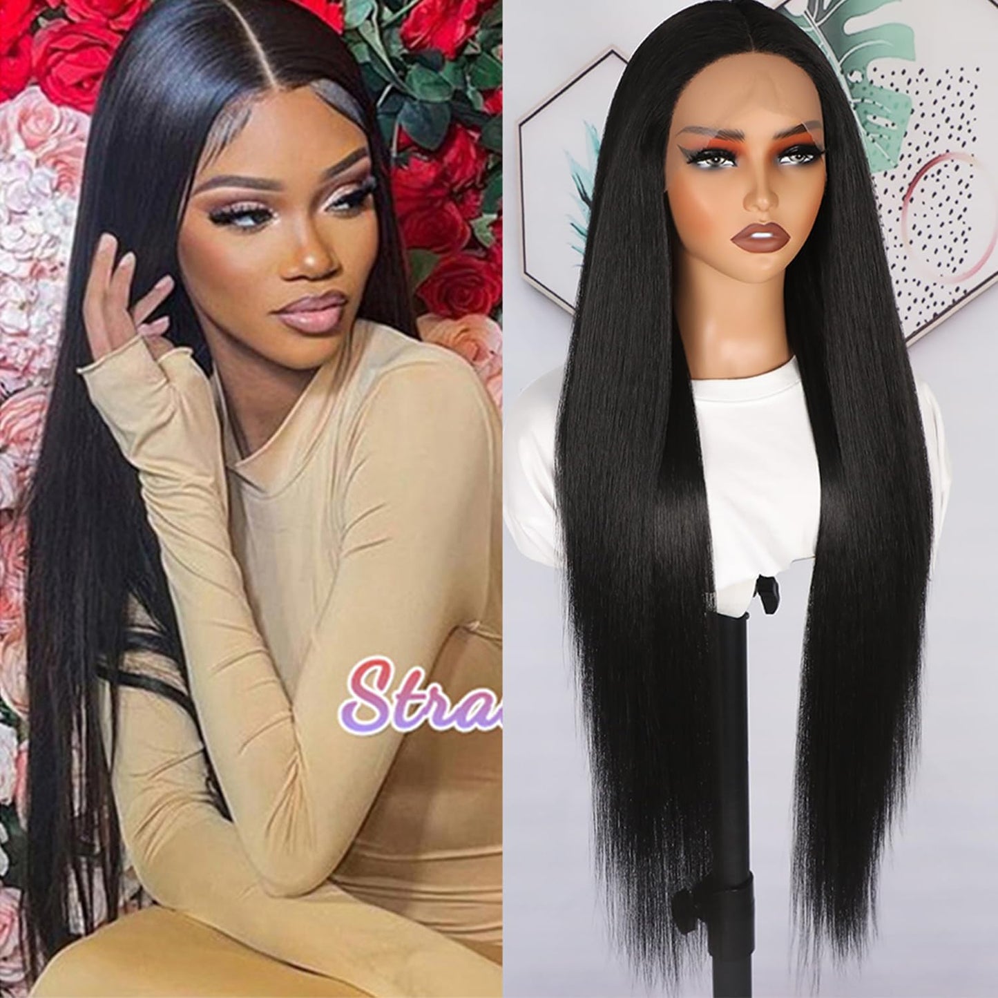 Lezaxiu Black Body Wave Lace Front Wigs Pre Plucked Ready to Wear Wigs Glueless Long Wavy Wig Heat Resistant Wear and Go Wig Synthetic Lace Front Wigs for Black Women