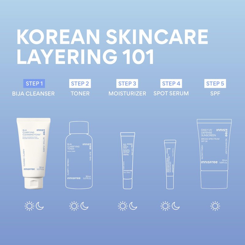 innisfree Bija Clarifying Foam Cleanser with Salicylic Acid & Castor Oil, Korean Skincare, Gentle Face Wash, Sulfate-Free Formula