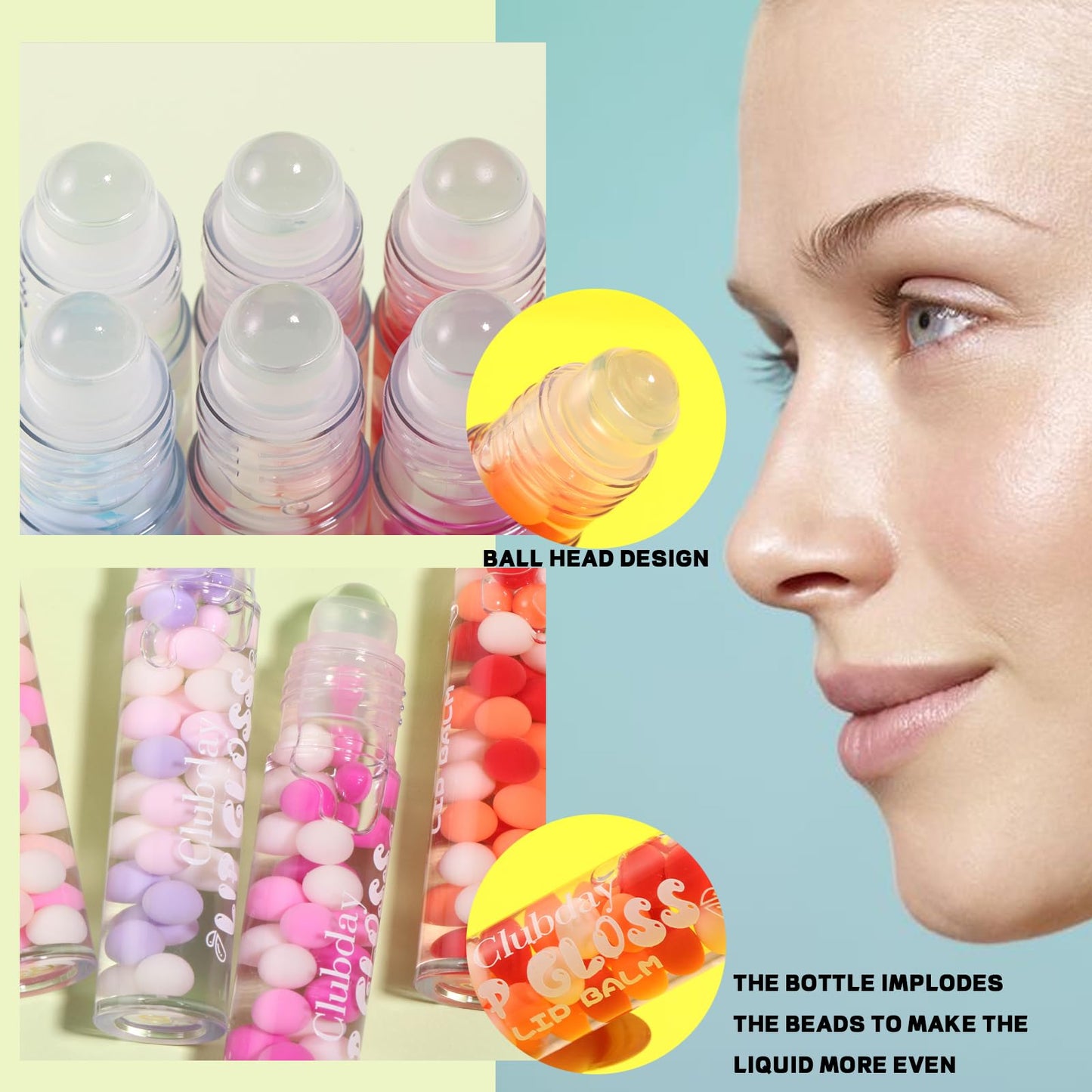HJXUQIME 6pcs Macaron Rolling Ball Lip Gloss,Transparent Moisturizing Lip Oil,Lip Gloss for Dry and Chapped Lips,Glossy Lip Make-up for All Age