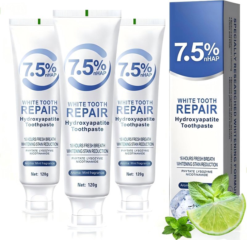7.5% Hydroxyapatite Toothpastes for Enamel Protection & Tooth Strengthening, 7.5% Hydroxyapatite Toothpaste White Tooth Repair, Fluoride-Free Formula with Gentle Mint, Fresh Breath (3)