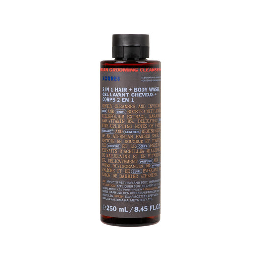 KORRES Athenian Grooming 2-in-1 Men’s Shampoo & Shower Gel, Moisturising & Detangling Formula, Achillea Millefolium & Marjoram Extracts, Bergamot & Leather Scent, Silicone & Paraben Free, 8.45 Fl Oz