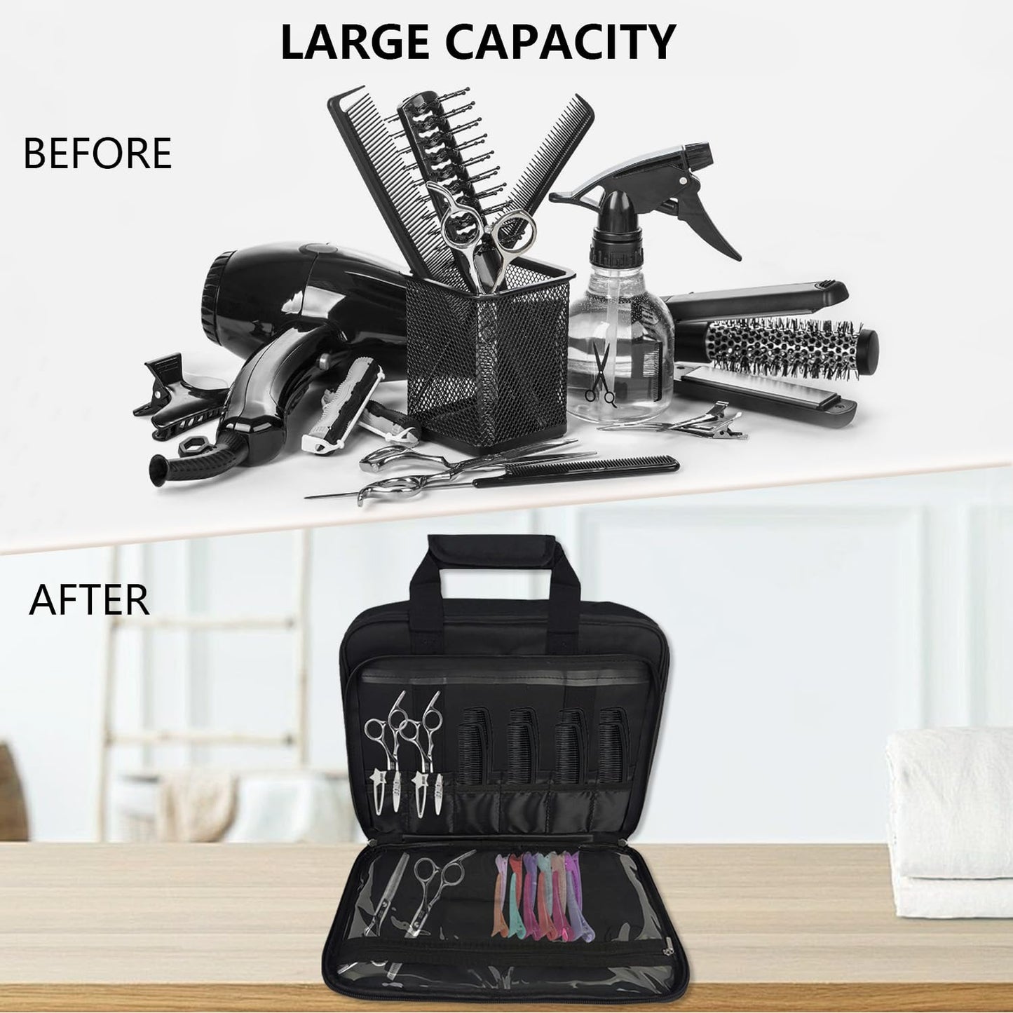 Jenlan Barber Tool Bag - 13.9x3.94x11.02in Travel Case for Hair Clippers & Trimmers, Portable Storage Organizer with Multiple Pockets for Combs, Razors & Barber Supplies(Soft-shell,ONLY BAG)