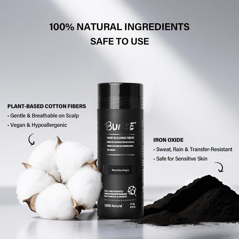 Hair Building Fibers - Thicker Fuller Hair & Beard Enhancer | 2-in-1 Kit with Spray Applicator (Black)