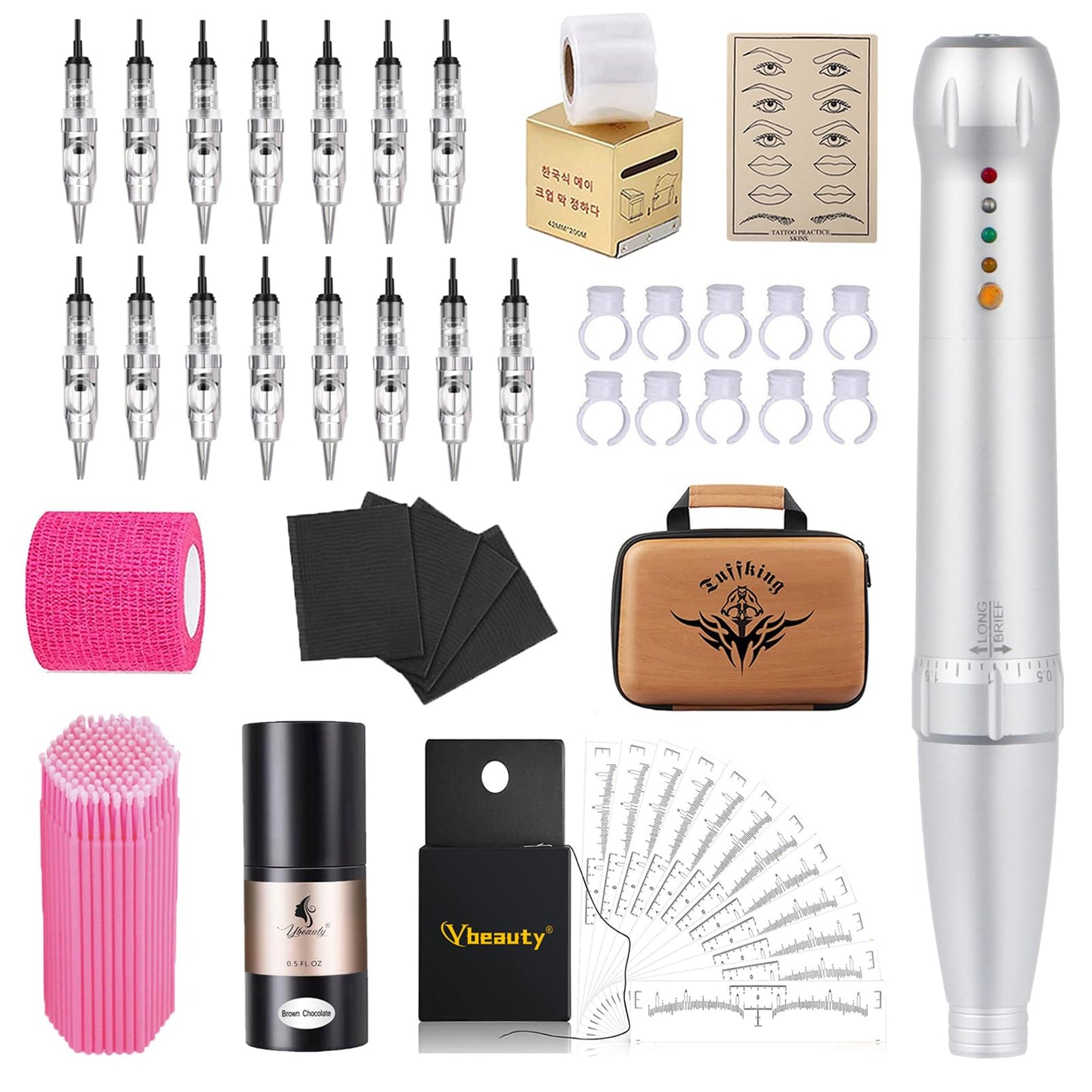 Permanent Eyebrow Makeup Corded Tattoo Pen Kit for Eyebrow Lip Eyeliner Eyebrow Makeup Wired Tattoo Machine With 15 pcs Cartridge Needles Microblading Supply Ombre Powder Brows(Permanent Kit) (Snow)