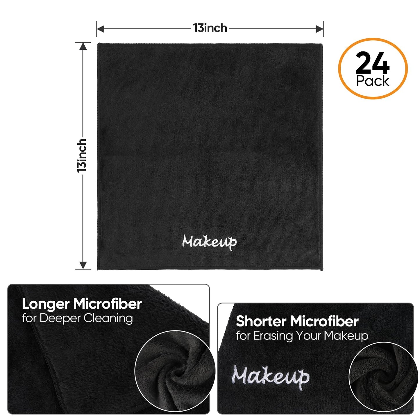 UNIMADE Makeup Remover Cloth, 24 Pack Black Facial Wash Cloths, Soft Coral Fleece Microfiber Towel for Face, Hand, and Bathroom(13" x 13")