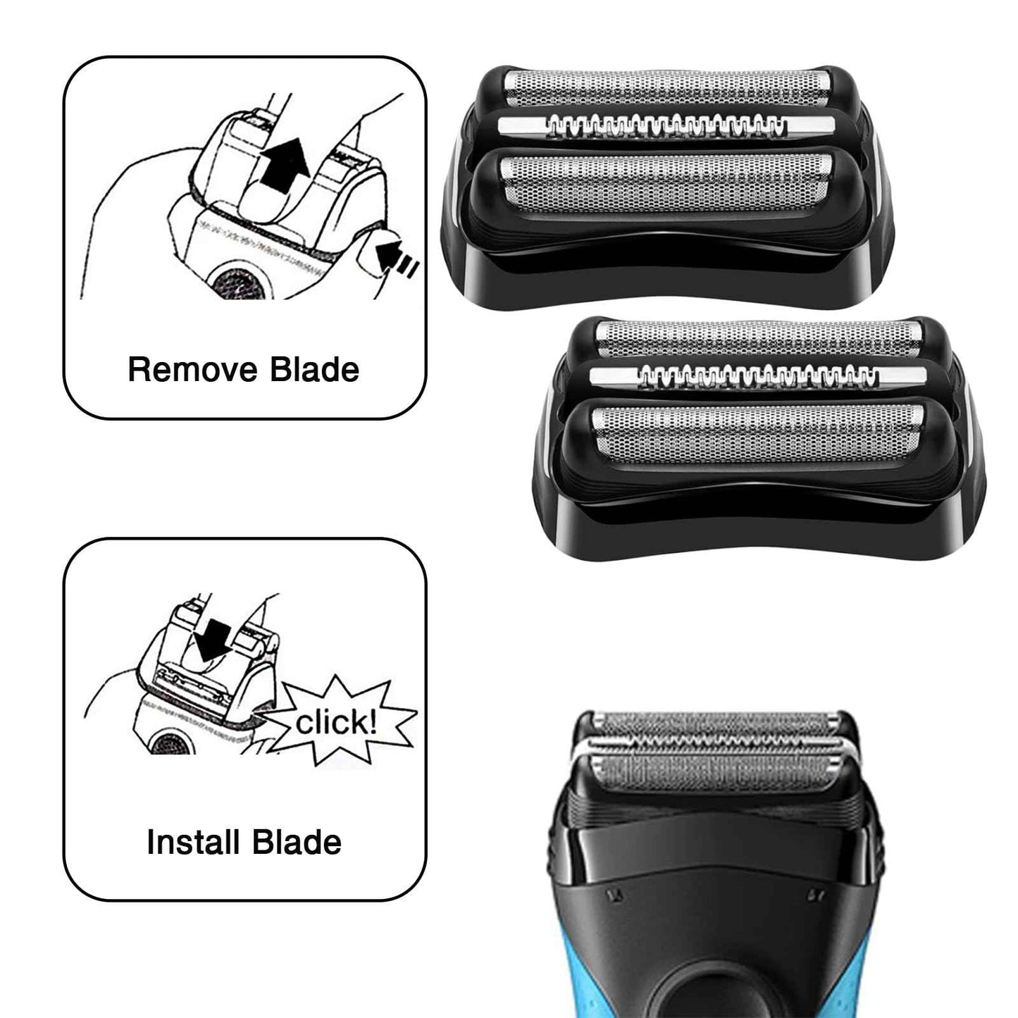 21B Replacement Head for Braun Series 3 Shaver, Electric Wet and Dry Replacement Head Shaver Blades for Braun s3 300S 301S 310S 320S-4 330S-4 340S-4 3010S 370S-3 370CC-4 5408 5409 3000S 3040S
