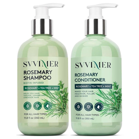 Svvimer Hair Thickening Shampoo and Conditioner - Rosemary Shampoo with Biotin Tea Tree Oil Mint for Thinning Hair - Sulfate Free for Women and Men