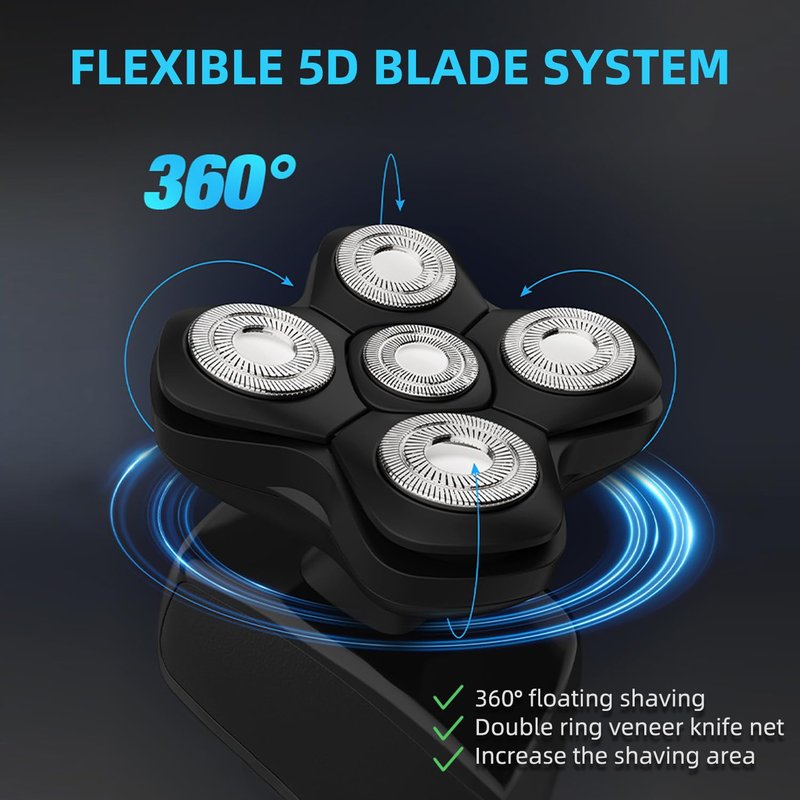 Freedom Grooming Bald Head Shaver Replacement Blades - Premium 5 Blade Shaver Heads for Bald Men, 3 Cleaning Brush, 3 Pack