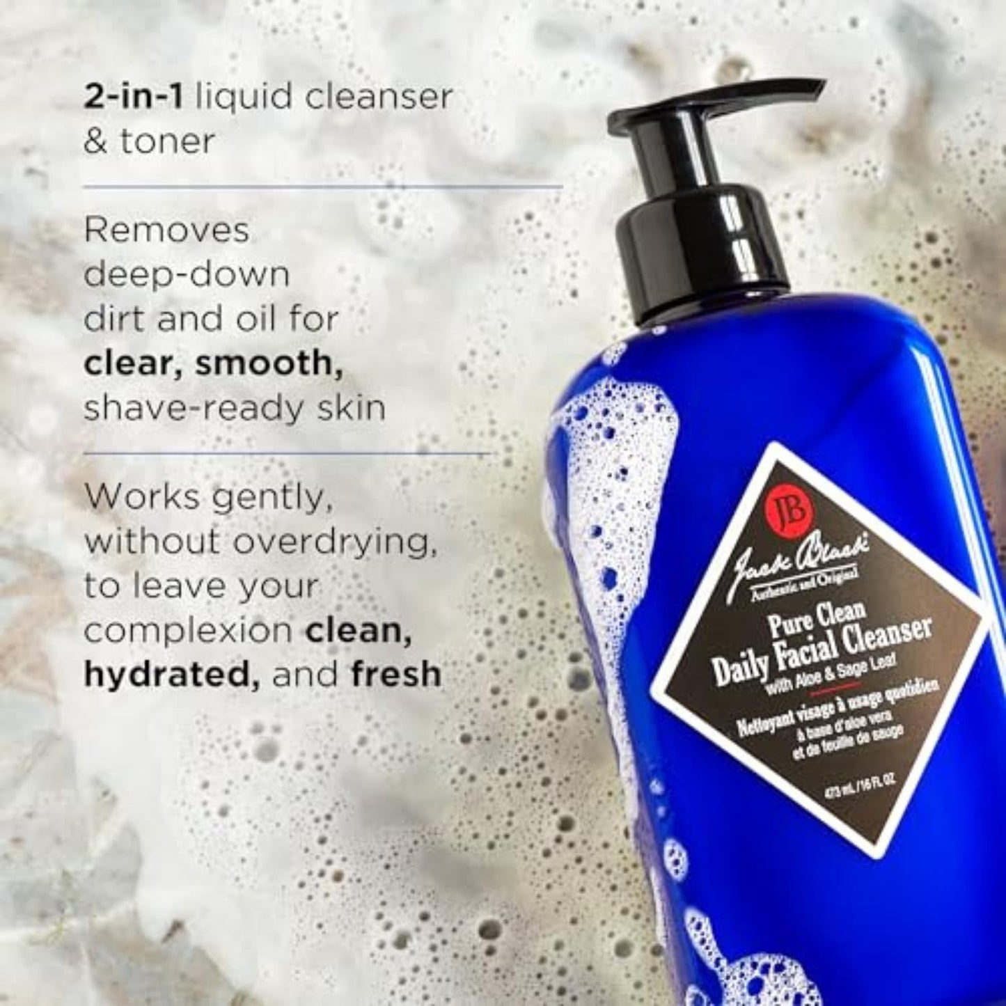 Jack Black Pure Clean Daily Facial Cleanser for Men - 2-in-1 Mens Facial Cleanser & Toner, 16 Fl Oz