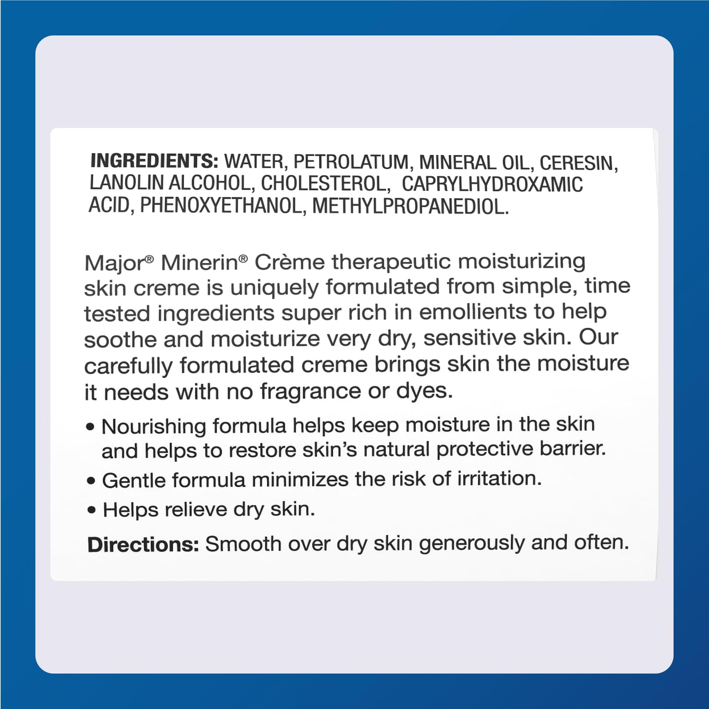 MAJOR Therapeutic Moisturizing Minerin Créme - Body Cream Moisturizer for Dry Skin - Fragrance-Free - 16 Oz. (4 Pack)