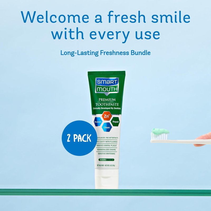 SmartMouth Anti-Cavity + Zinc Toothpaste - Fluoride Toothpaste for Cavity Prevention - Remineralizes Enamel - Sensitive Whitening - Alcohol-Free, Sugar-Free & Gluten-Free - 6 oz, 2-Pack