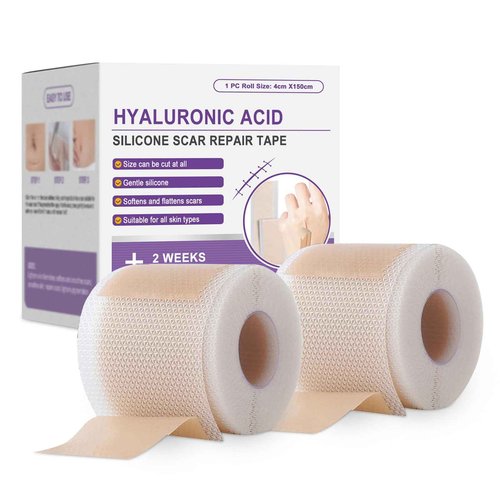 Silicone Scar Sheets, Hyaluronic Acid Nano Repair Tape, 2 Roll Silicone Scar Tape 1.6”x 60” Roll/1.5m, Silicone Scar Sheets for Surgical Scars,Scar Away Silicone Scar Sheets