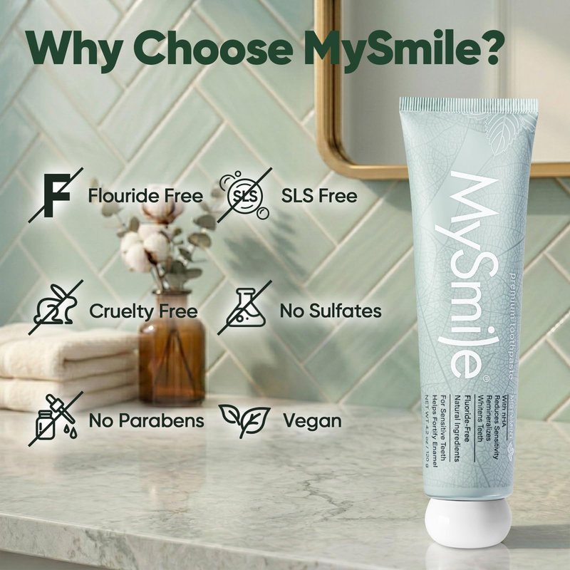 MySmile Fluoride Free Nano Hydroxyapatite Toothpaste for Sensitive Teeth, Strengthens Enamel, Remineralizes & Whitens Teeth, Freshens Breath for Adults, SLS Free, Natural Misty Mint, 4.2 oz