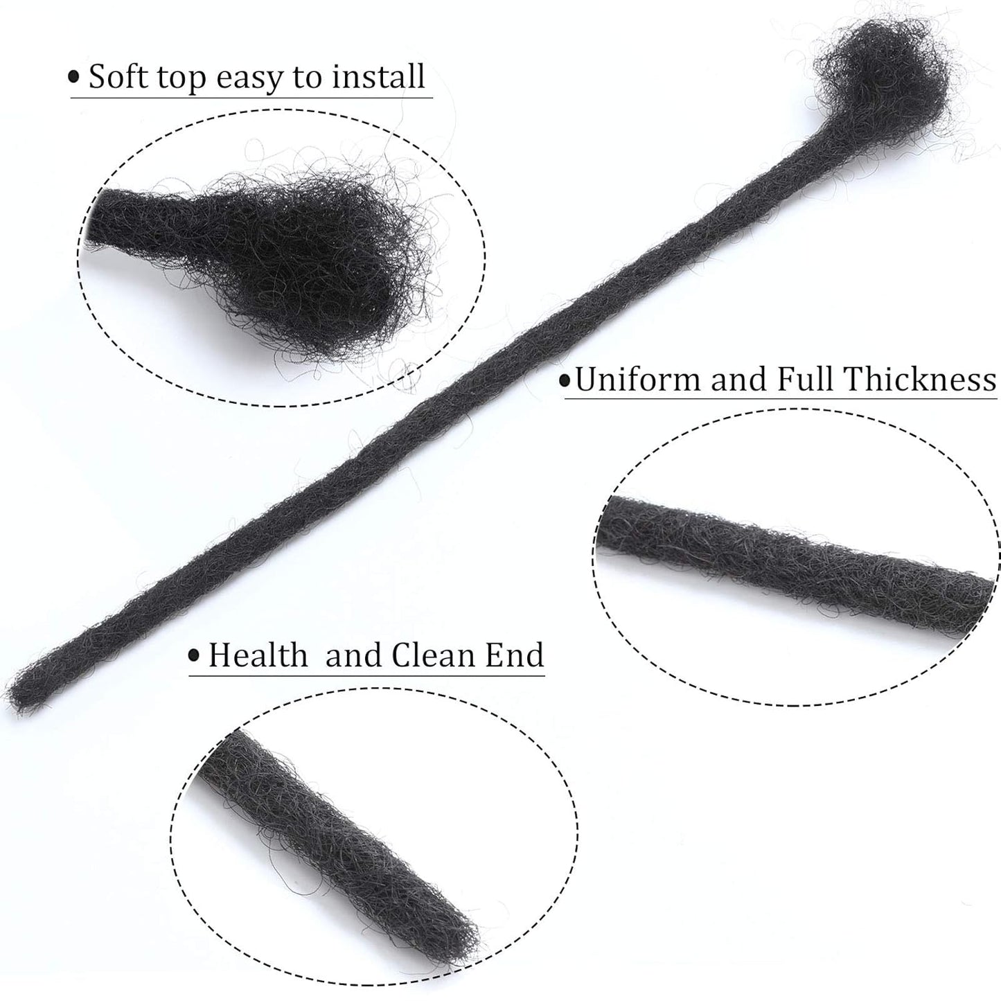 Human Hair Loc Extension - 0.2cm Thickness, 8 Inch | Natural Black, 30 Strands, Handmade Dreadlock Extensions for All