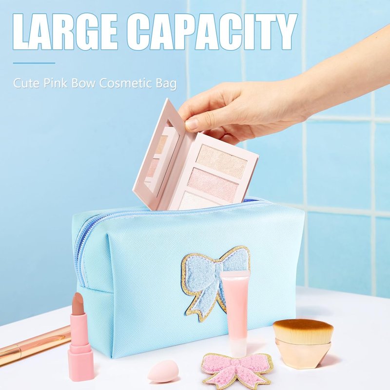 Preppy Bow Makeup Bag Set - 6 Pcs Waterproof PU Leather Travel Pouches | Cute Coquette Design for Girls & Women