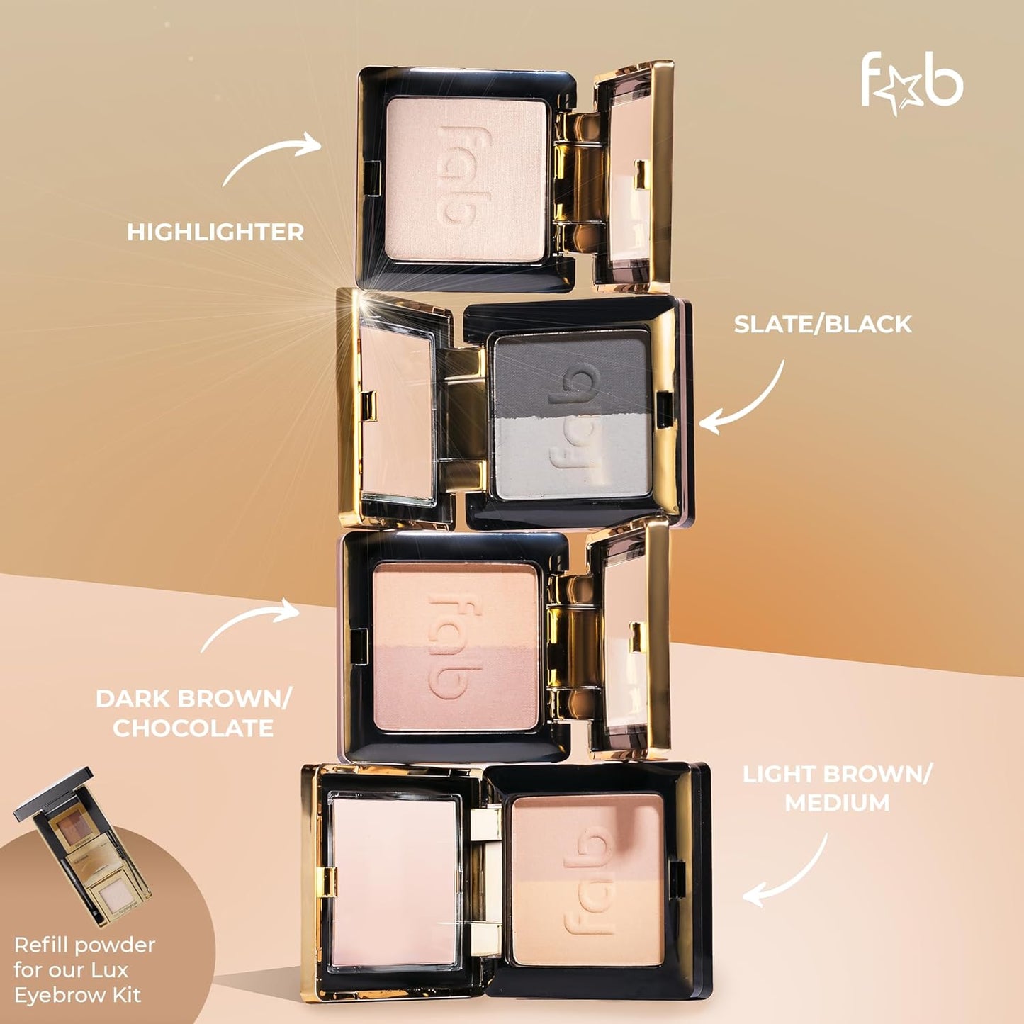 Lux Eyebrow Kit Refill Powder - Natural Definition for Light Brown & Medium Brows | On-The-Go Convenience