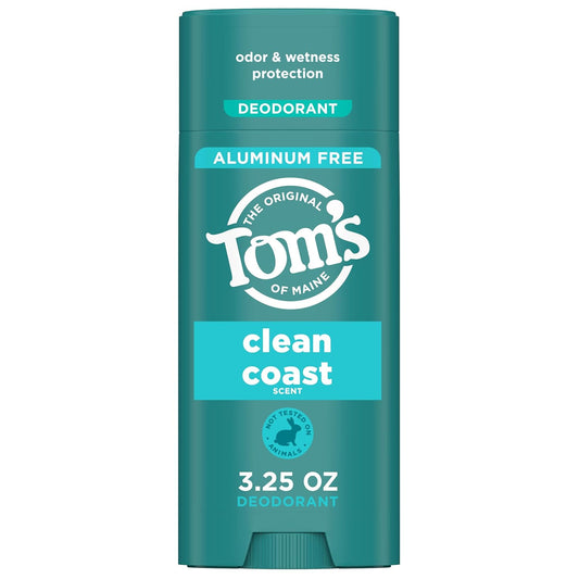 Tom’s of Maine Clean Coast Aluminum Free Natural Deodorant For Women & Men | Goes on Clear | Odor & Wetness Protection | Naturally Derived and Moisture-Locking Ingredients | 3.25 oz