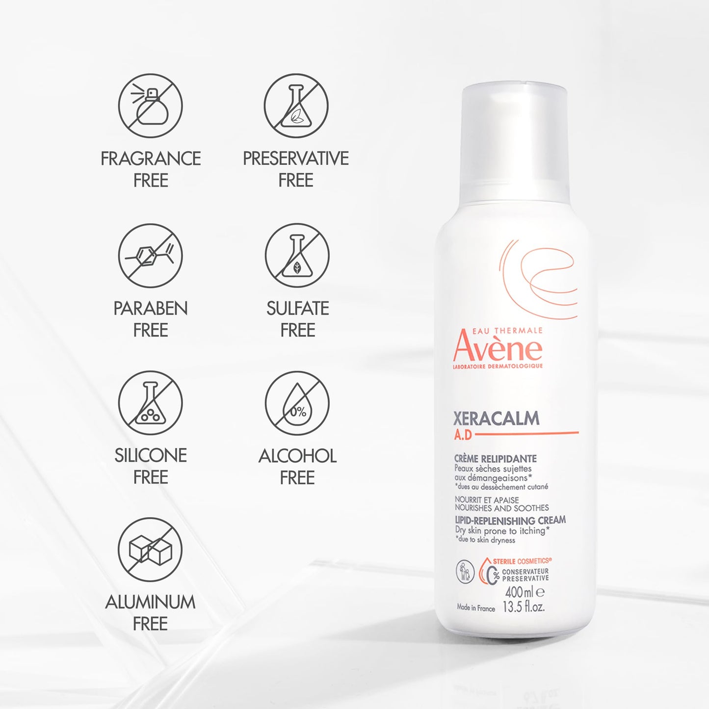 Avène XeraCalm A.D Lipid-Replenishing Cream, Atopic Dermatitis, Eczema-Prone, No Preservatives, Fragrance-Free, Pump, 13.5 Oz