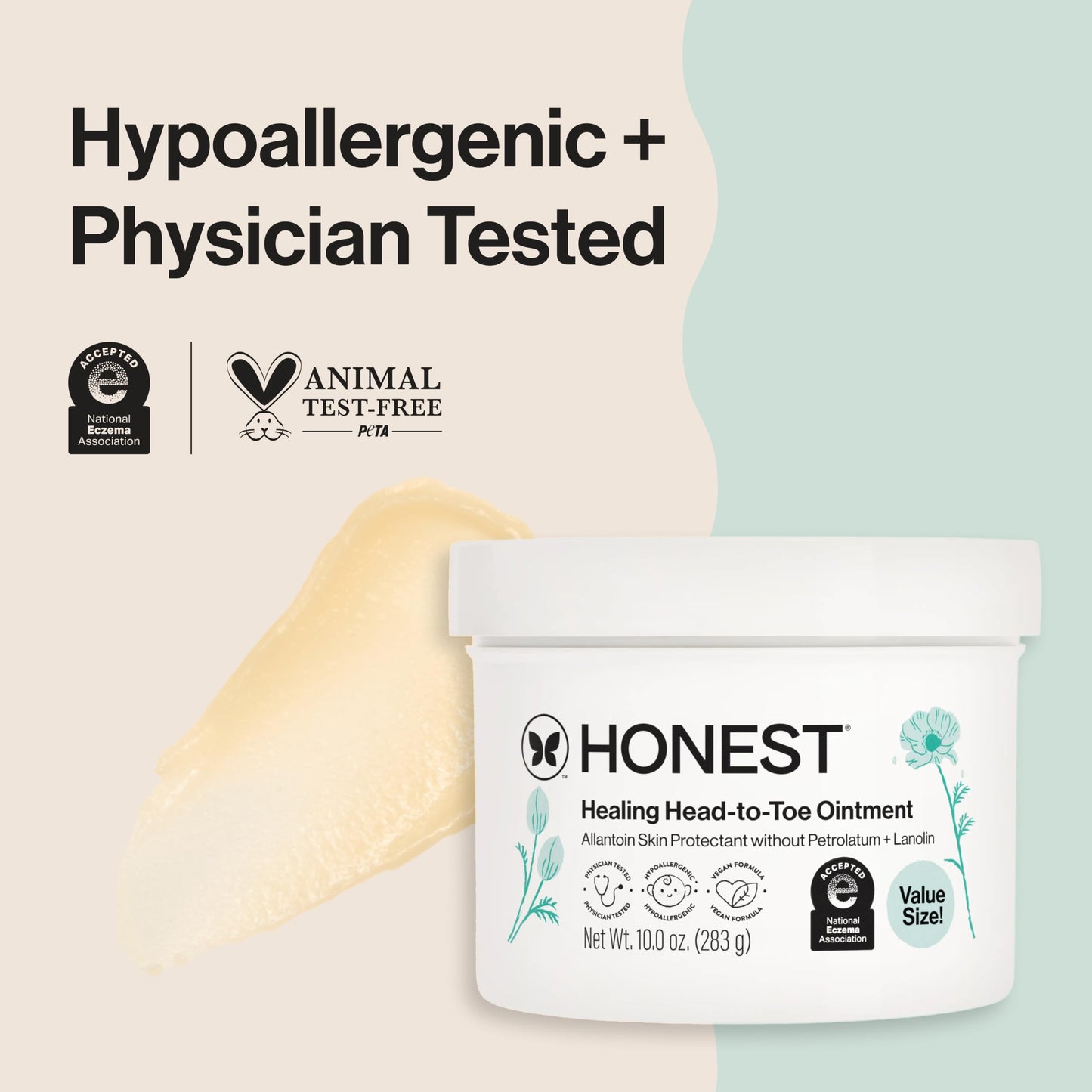 The Honest Company Head-to-Toe Healing Ointment, Multi-Purpose Baby Balm, Hypoallergenic, Fragrance-Free, Vegan, 10 oz