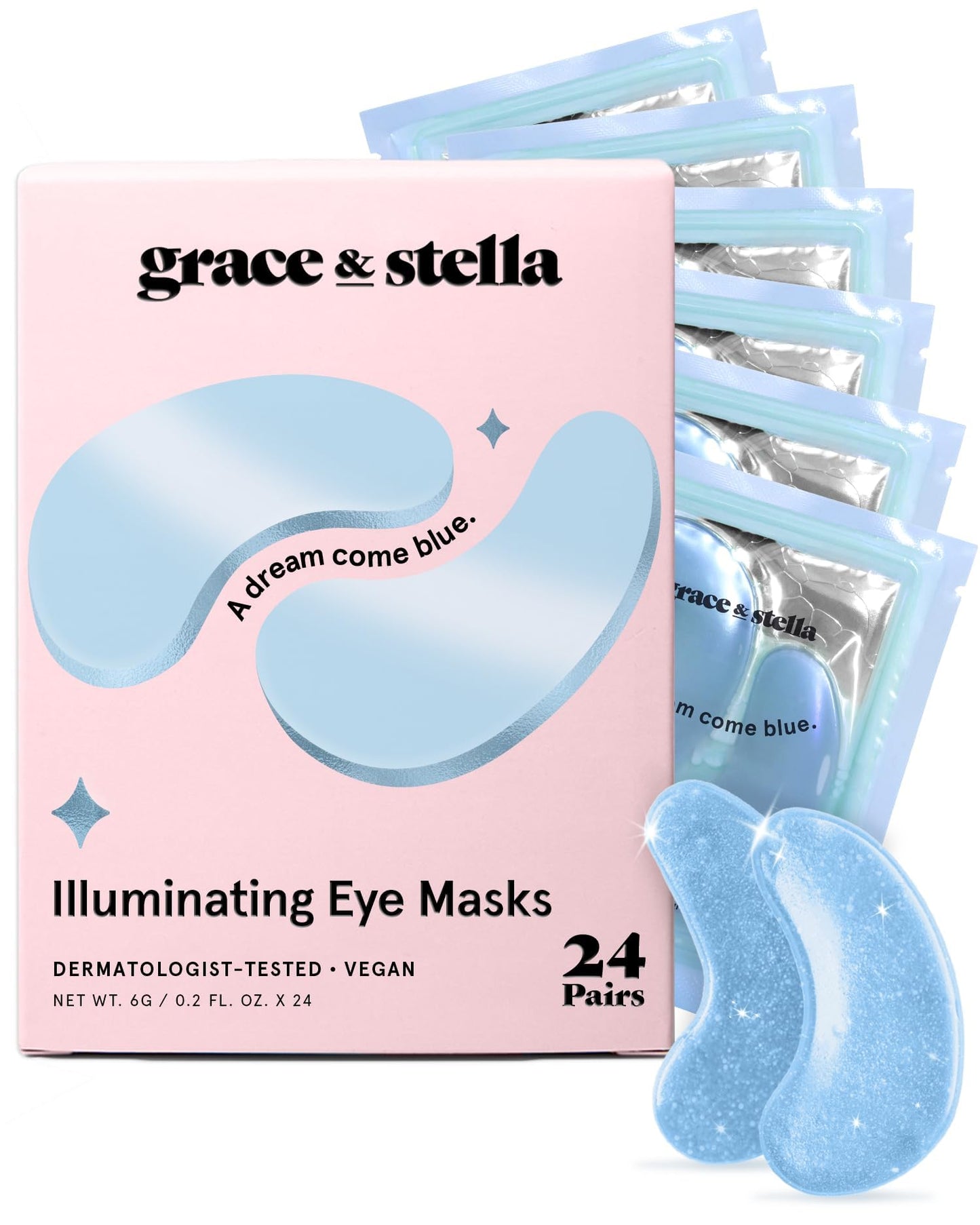 grace & stella Award Winning Under Eye Mask Reduce Dark Circles, Puffy Eyes, Undereye Bags, Wrinkles, Gel Under Eye Patches, Get Well Gifts for Women - Vegan Eye mask (24 Pairs, Blue)