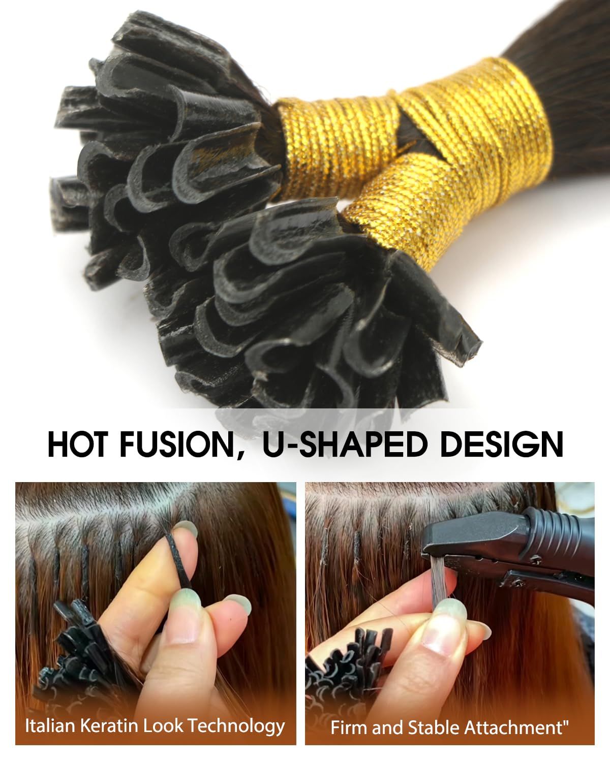 U Tip Hair Extensions - Real Human Hair, Darkest Brown, 14 Inch | Keratin Fusion, 40g, Natural Straight