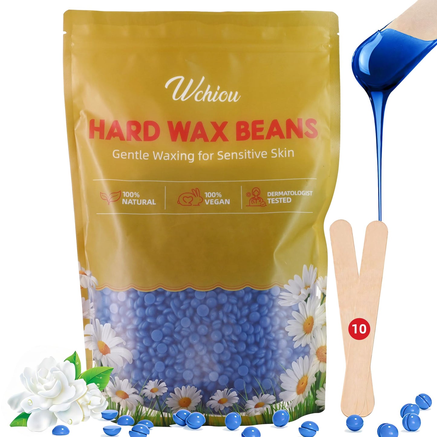 Wax Beads, Hard Wax Beads for Hair Removal, 2lb Waxing Kit for Women, With Pure Aloe Vera for Sensitive Skin, For Face, Eyebrow, Leg, Bikini, Brazilian Waxing, Coarse Body Hair Specific
