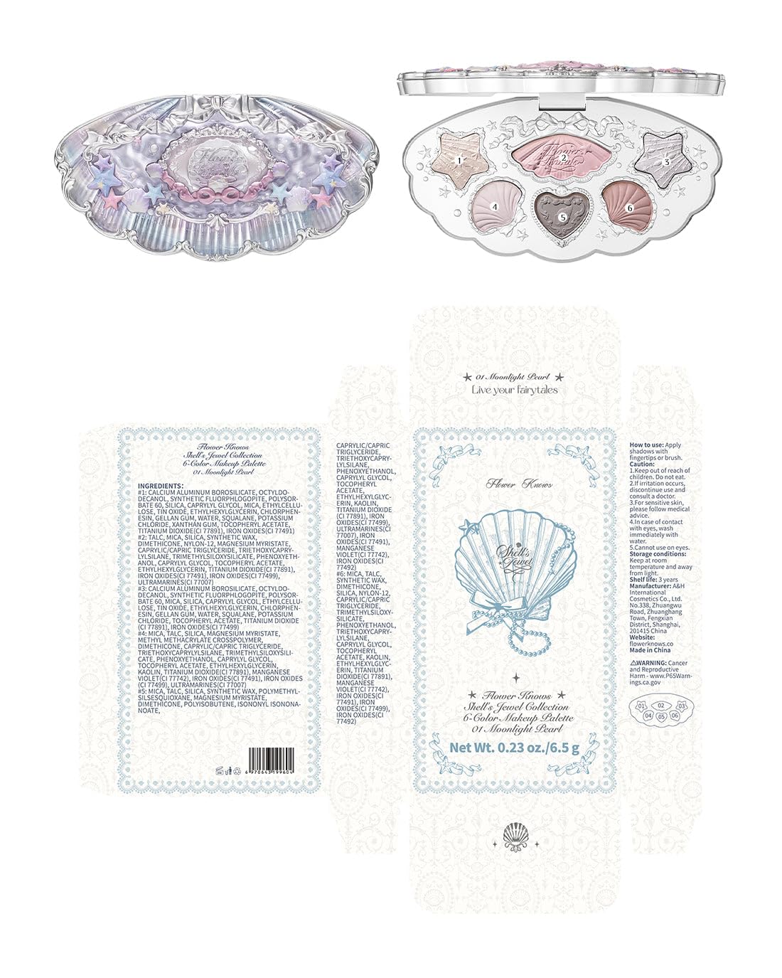 Flower Knows Shell's Jewel 6-Color Makeup Palette,Cool Pink Taupe