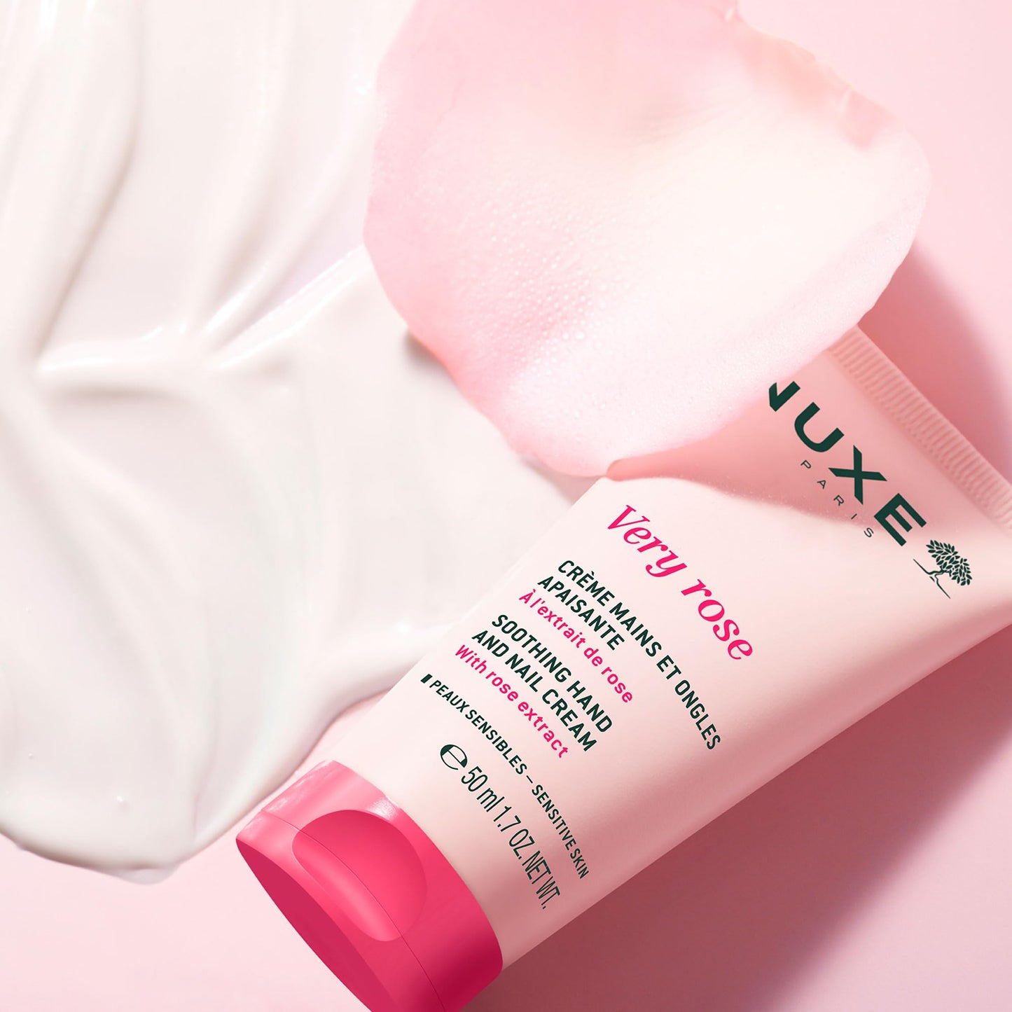 NUXE Very Rose Hand and Nail Cream, Hydrating & Soothing Hand Moisturizer with Rose Oil Extract, Aloe Vera and Glycerin, 1.7 Fl Oz